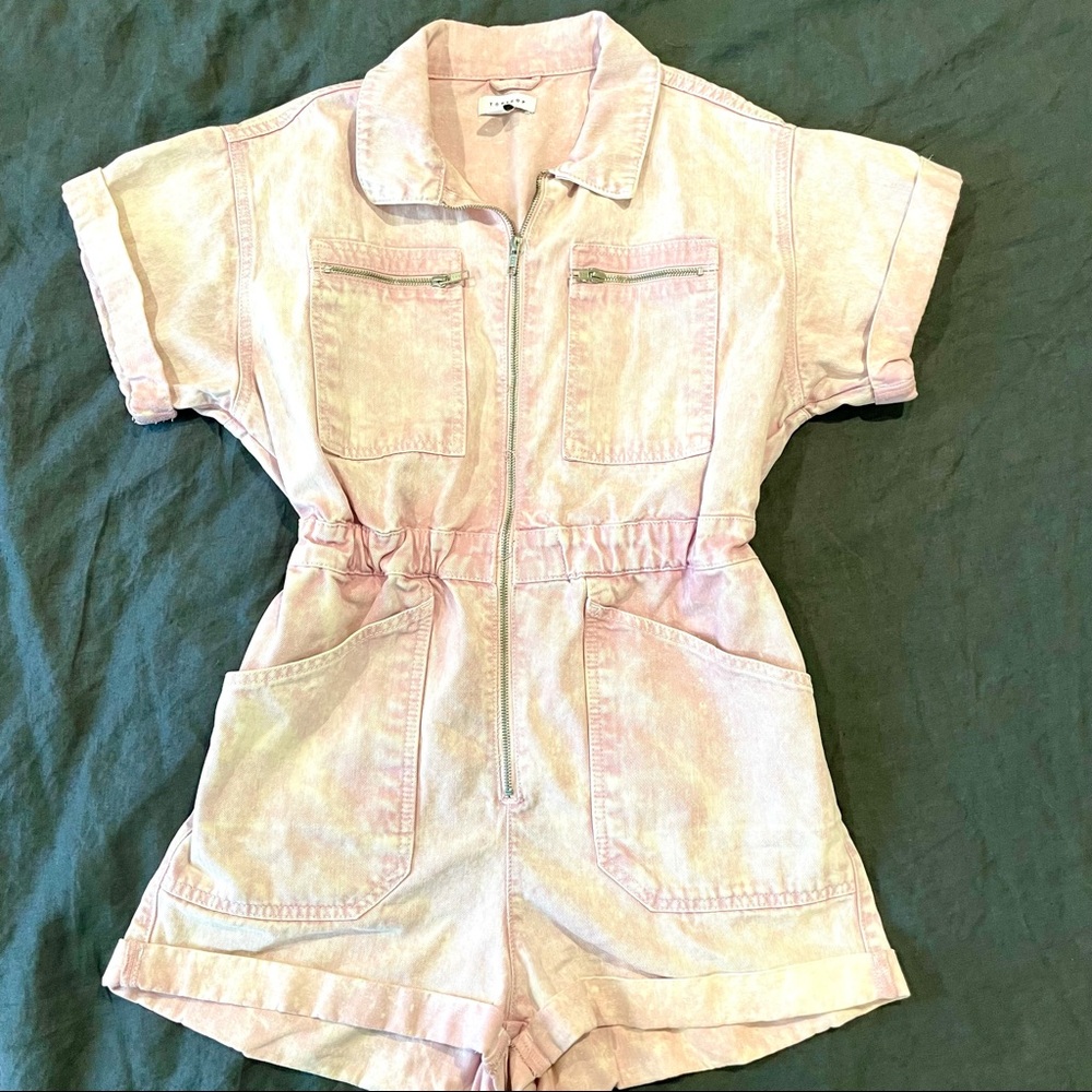 TOPSHOP Pink Acid Wash Playsuit